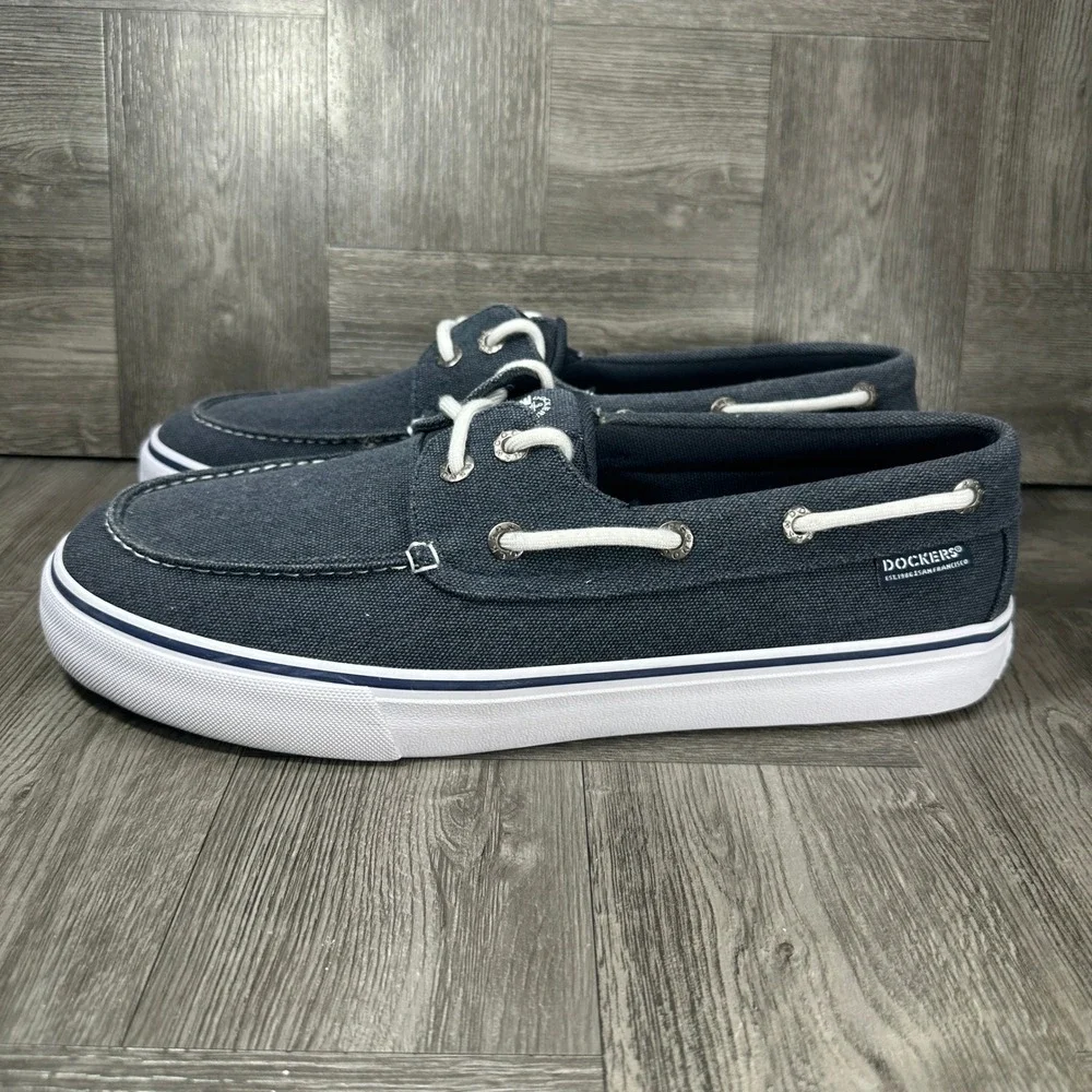 Dockers Boat Shoes Mens 12 Navy Blue Canvas Casual Nautical Loafers NEW